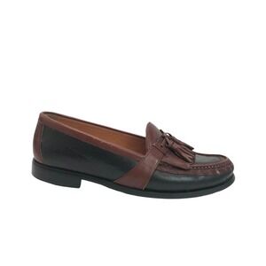 French Shriner Boca Loafers Kiltie Tassel Mens 10.5 M Black Brown Leather Preppy